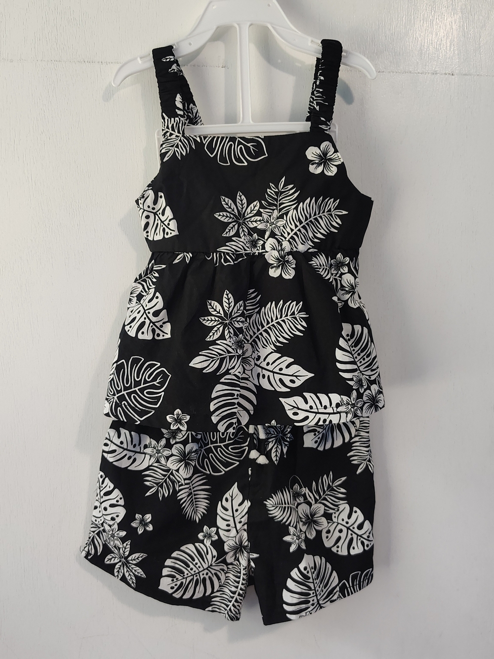 Girls Tropical Floral Short Set Black White 2-Piece Size 3T (Fits 2T) Wonder Nat